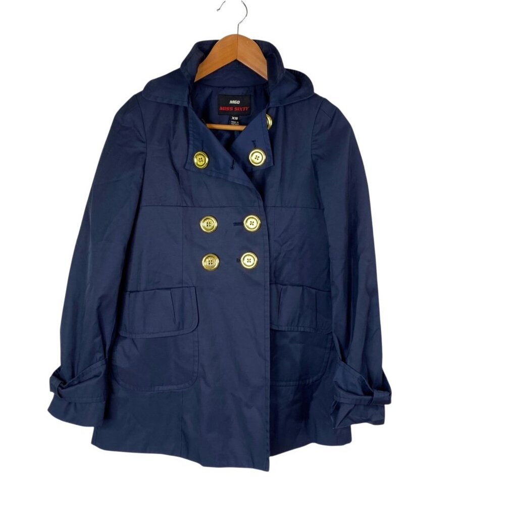 Miss Sixty Women's Pea Coat Jacket Blue Size XS Old Money Preppy Classic